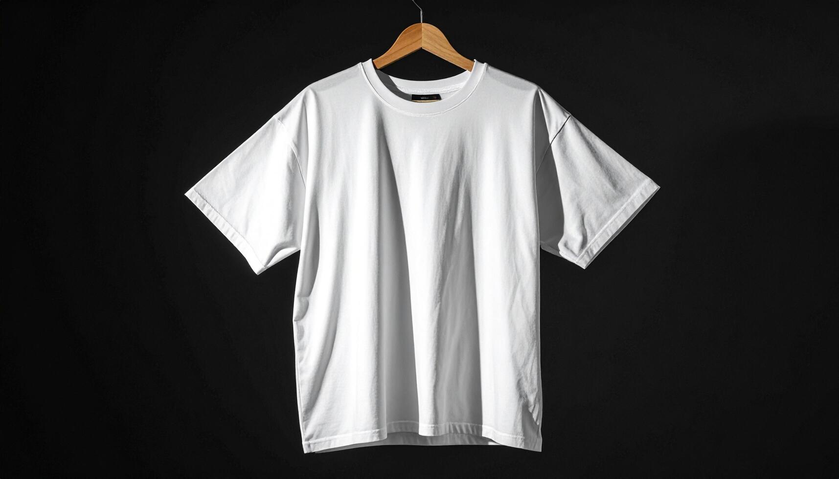 Oversized White T Shirt Hanging on Wooden Hanger with Realistic Folds photo