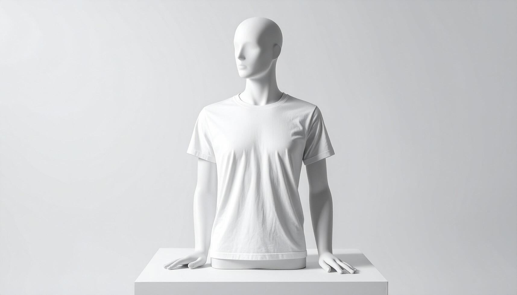 Casual White T Shirt on Custom Designed Statue Mannequin with Ambient Lighting photo