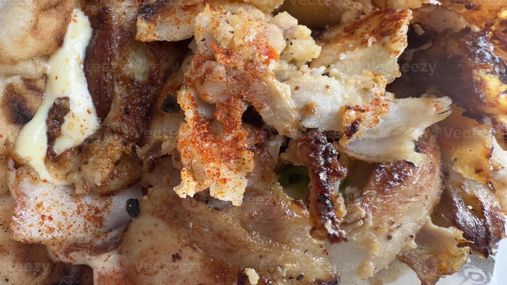 Gyro Meat with Pita Bread, Sauce, and Spice Close-Up photo