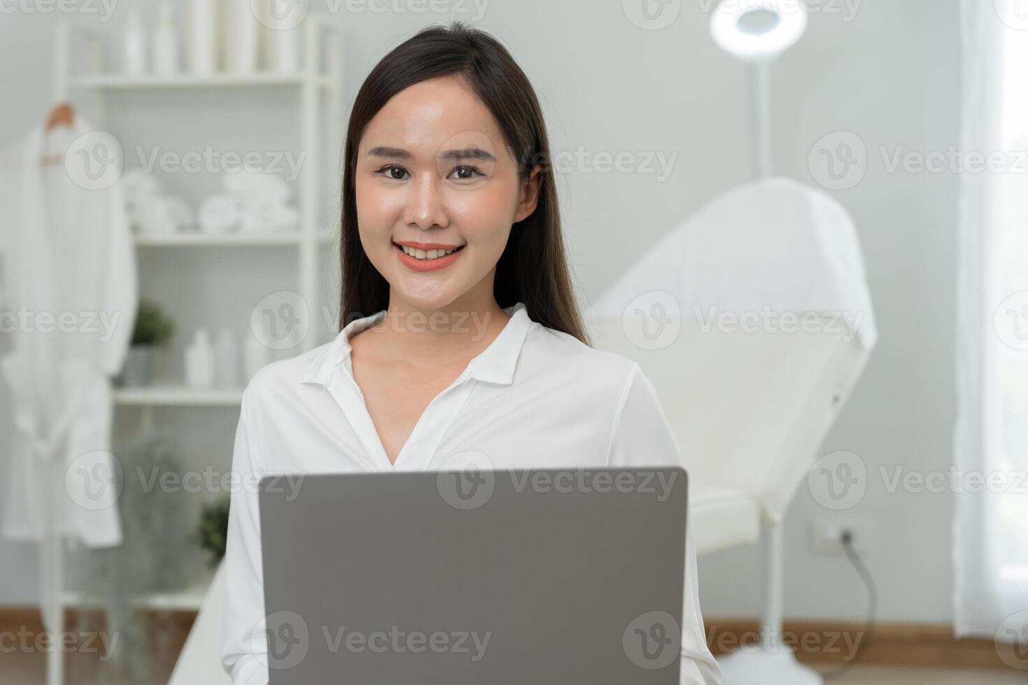 Beauty clinic, specialist beauty set Program for VIP customer, white room with a bed and a chair. room is clean and well organized, health care, dermatology, style, wellness, cosmetology, beautician photo
