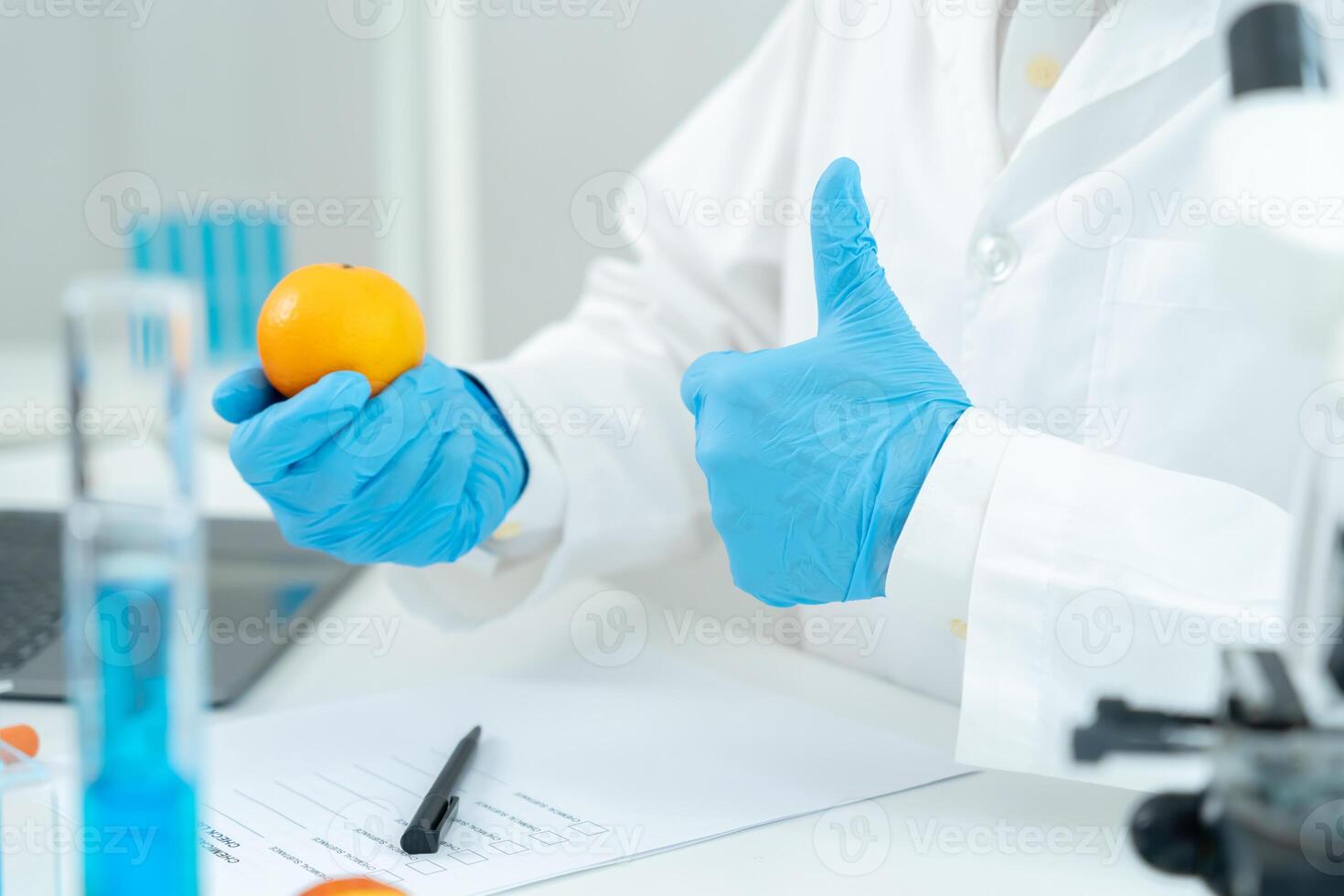 guaranteer no chemical on fruit residues in laboratory. Control experts inspect the concentration of chemical residues, standard, find prohibited substances, contaminate, Microbiologist photo