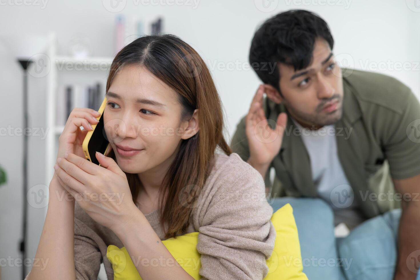wife use phone for call somebody. have a fling, Bit on the side , Commit adultery ,Polygamy, wife was having an affair. family problem, infidelity, divorce, separate photo