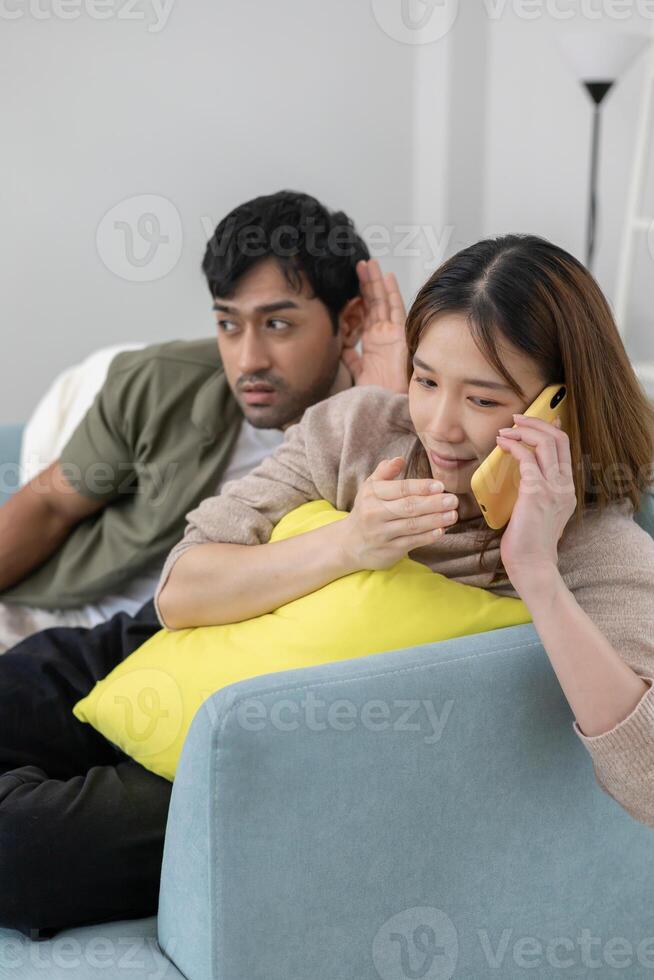 Double dating wife use phone for call somebody, have a fling, Bit on the side , Commit adultery ,Polygamy, wife was having an affair. family problem, infidelity, divorce, separate photo