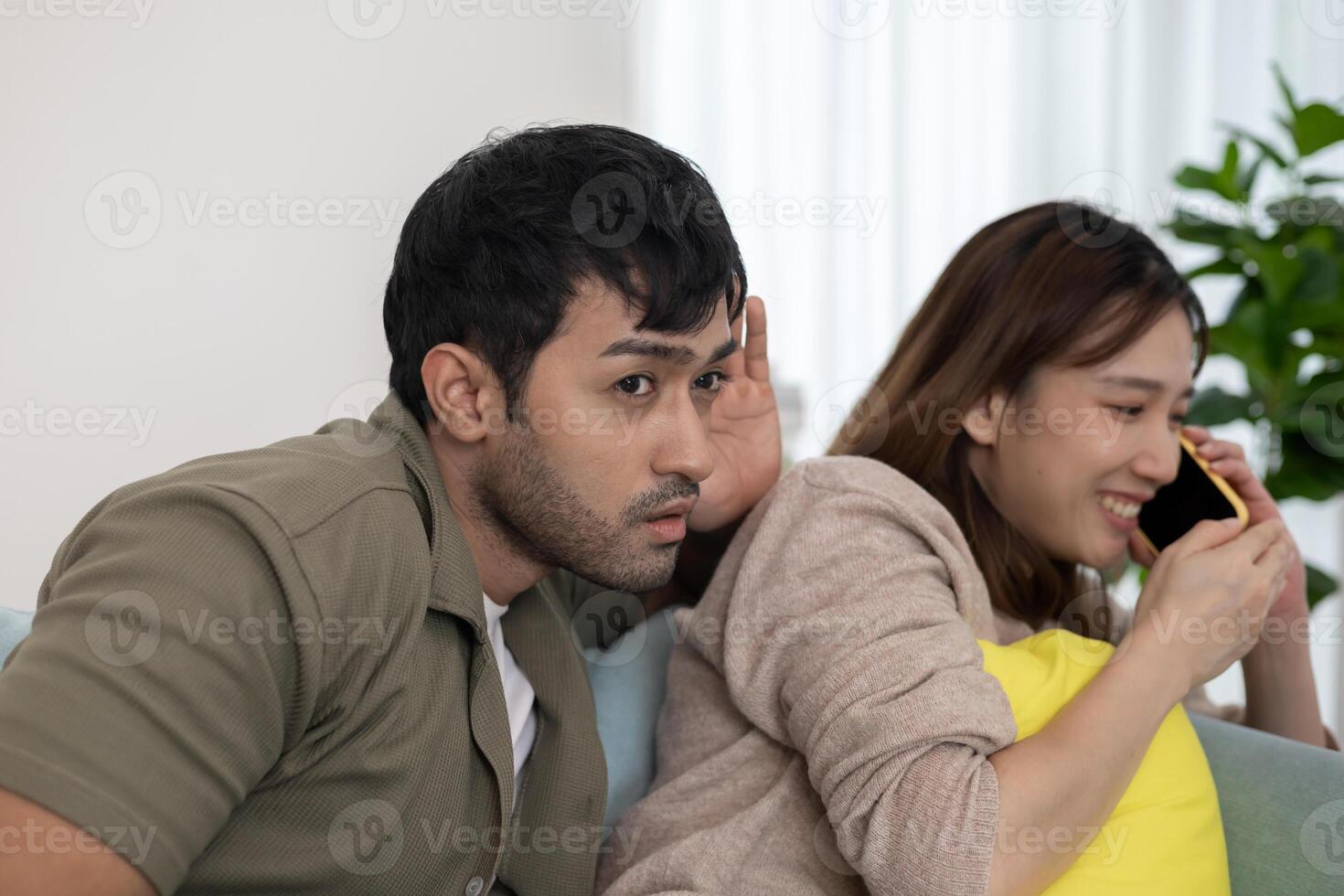 wife use phone for call somebody, have a fling, Bit on the side , Commit adultery ,Polygamy, wife was having an affair. family problem, infidelity, divorce, separate. photo