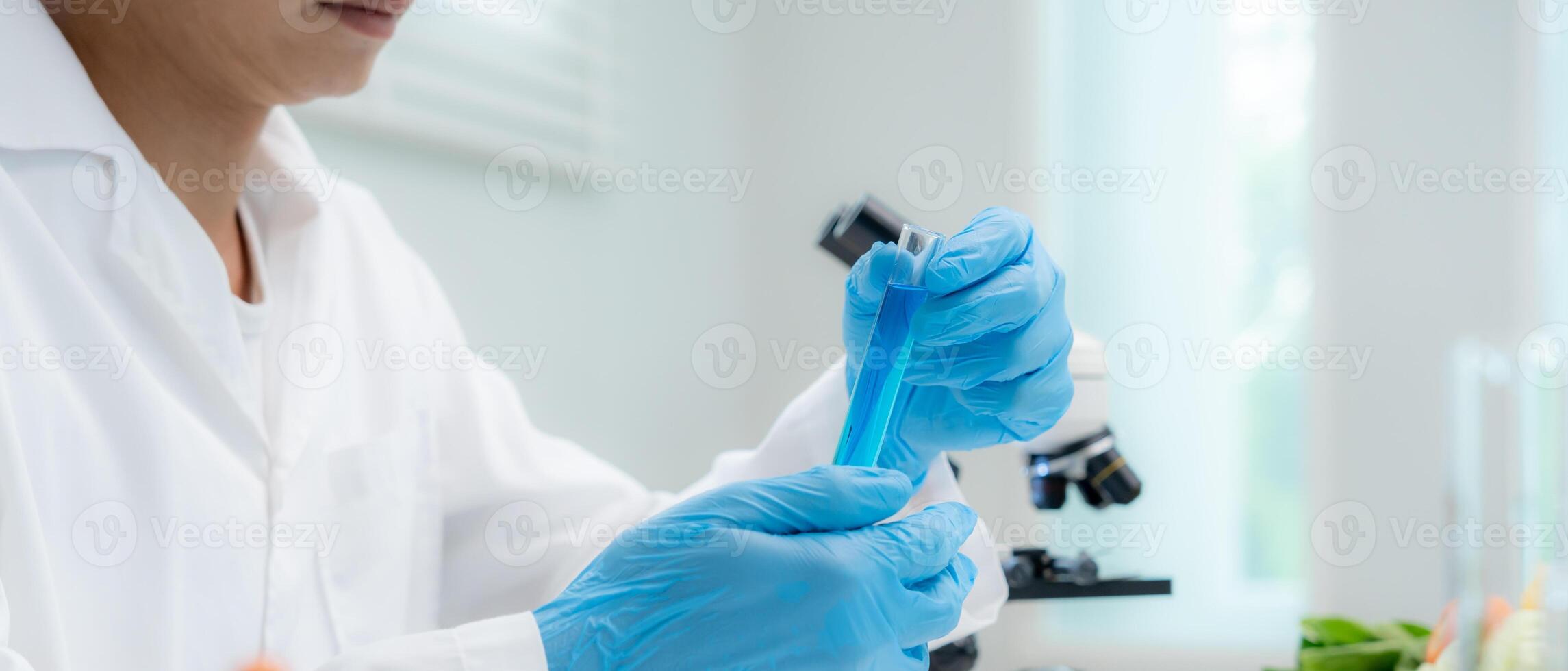 Scientist analyze biochemical sample in advanced scientific laboratory. Medical professional check chemical mix microbiological developmental of viral. Biotechnology research in science lab, photo