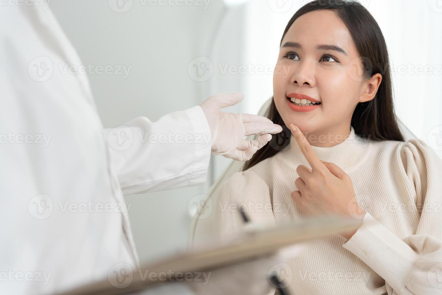 plastic surgery, beauty asian smile and happy after surgery, surgical procedure that involve altering shape of nose, doctor examines patient nose before rhinoplasty, medical assistance photo