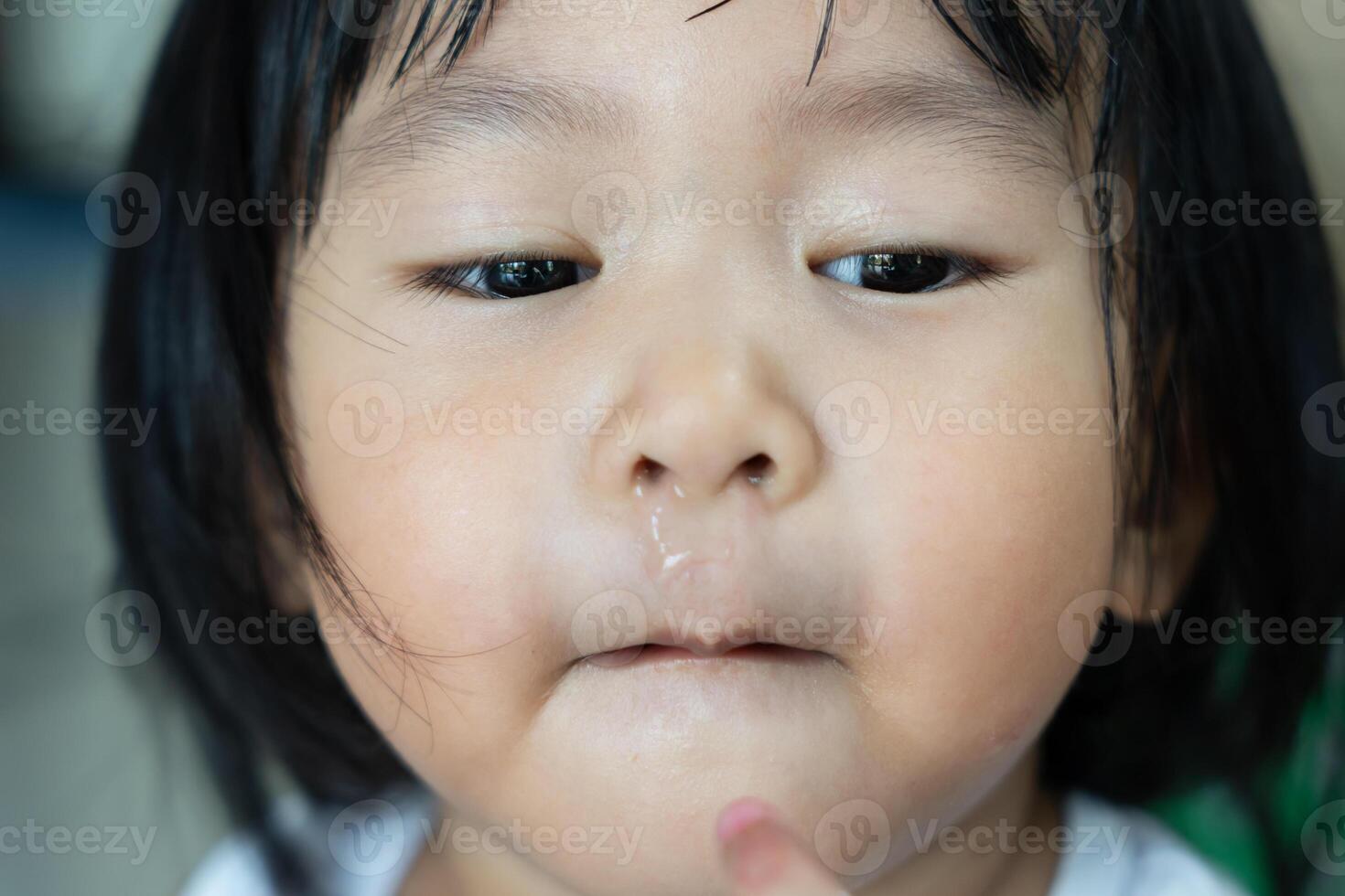children sneezing and runny nose with seasonal influenza, allergic, high fever and influenza, resting, virus, coronavirus, feel illness, respiratory, flu, RSV photo