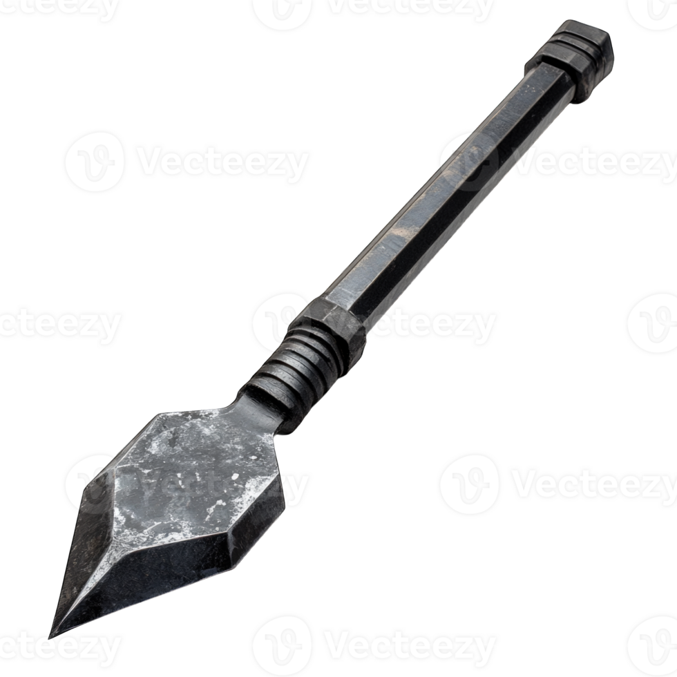 Heavy-duty metal spear with a sharp blade and sturdy handle isolated on transparent background cutout png
