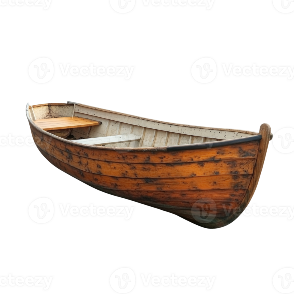 Wooden boat with polished finish and rustic charm isolated on transparent background png