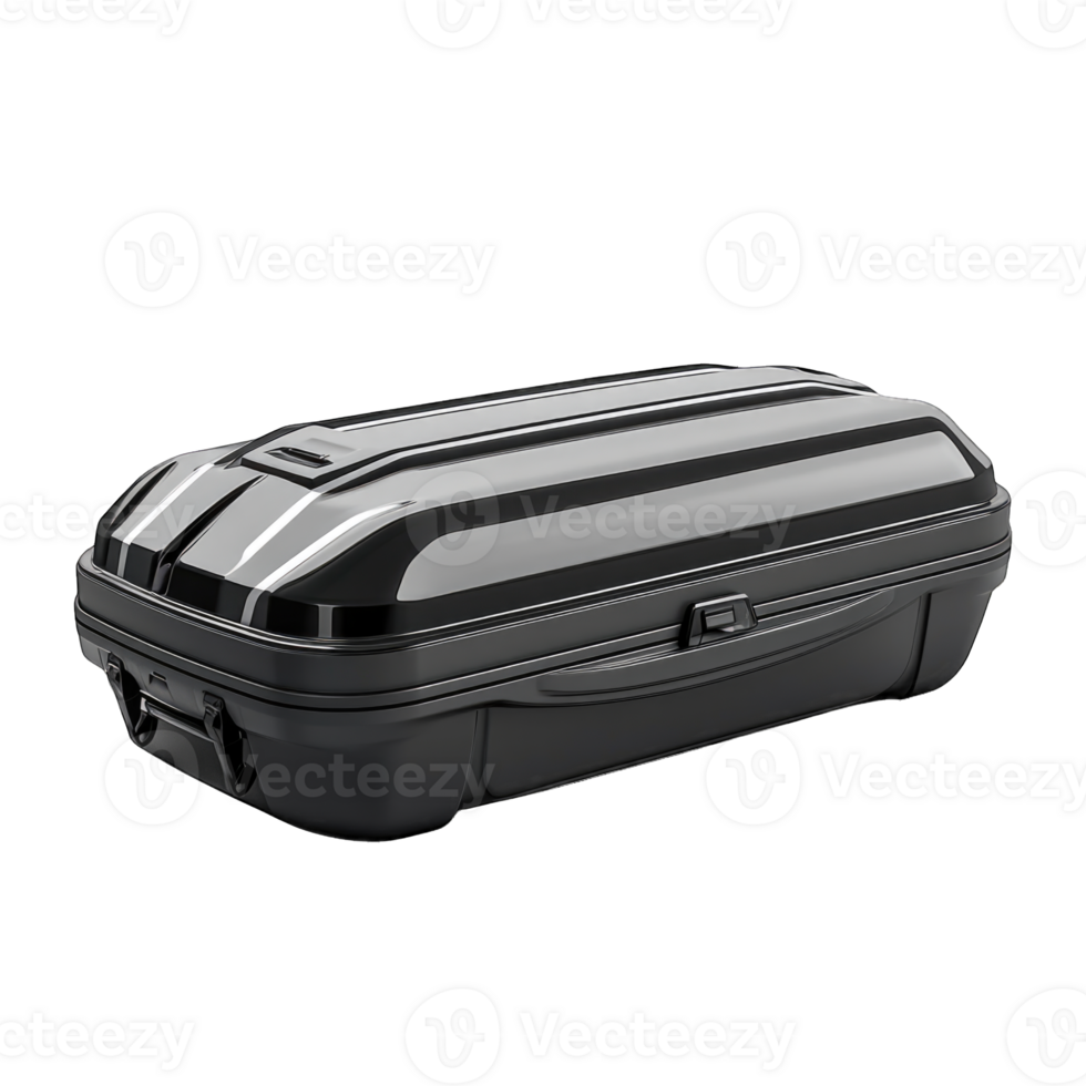 Black cargo box for car roof storage with sleek design isolated on transparent background cutout png