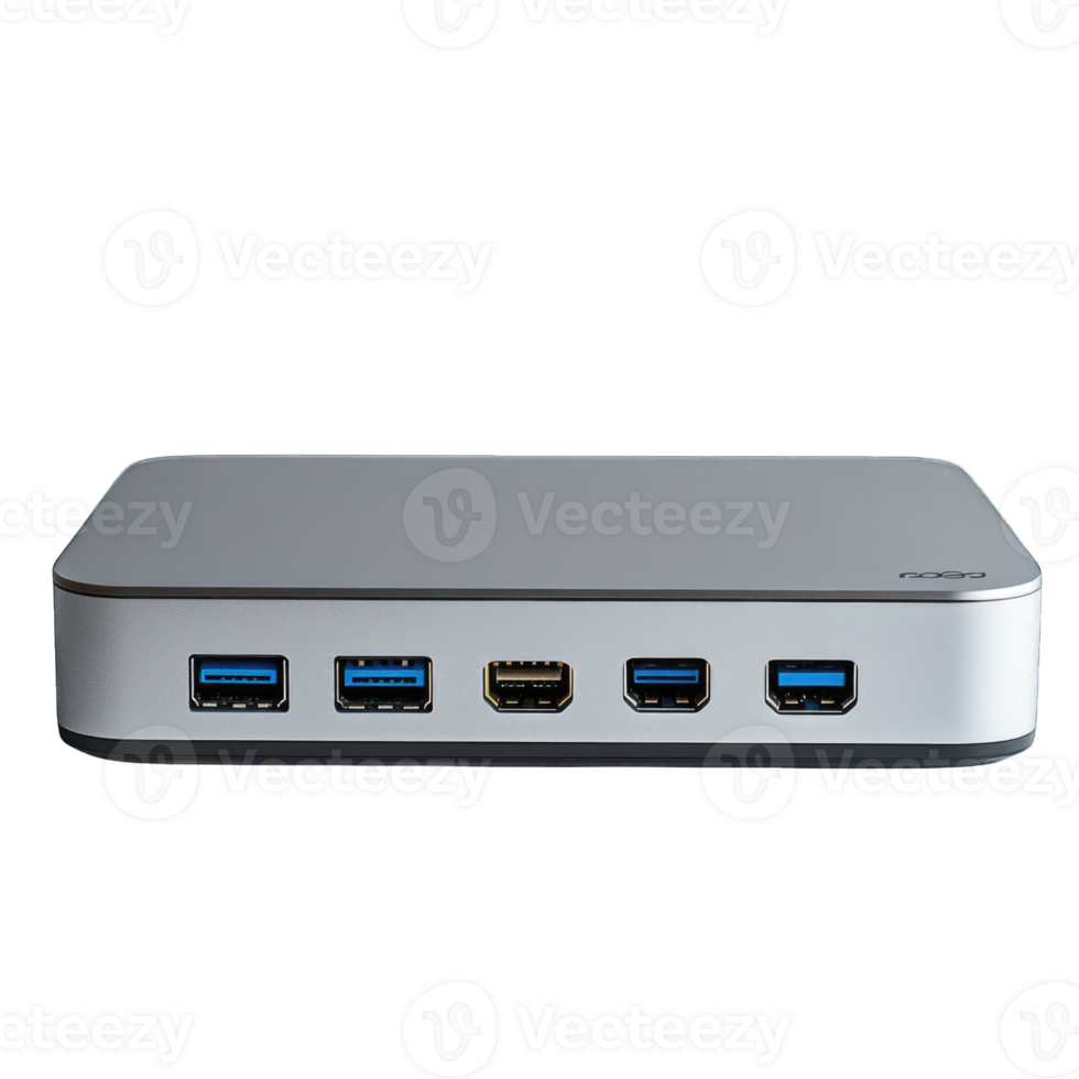 USB hub with multiple ports for connecting devices isolated on transparent background cutout png
