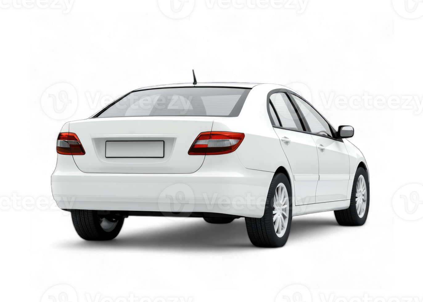White sedan parked on a clean street with a clear background isolated on transparent background cutout png