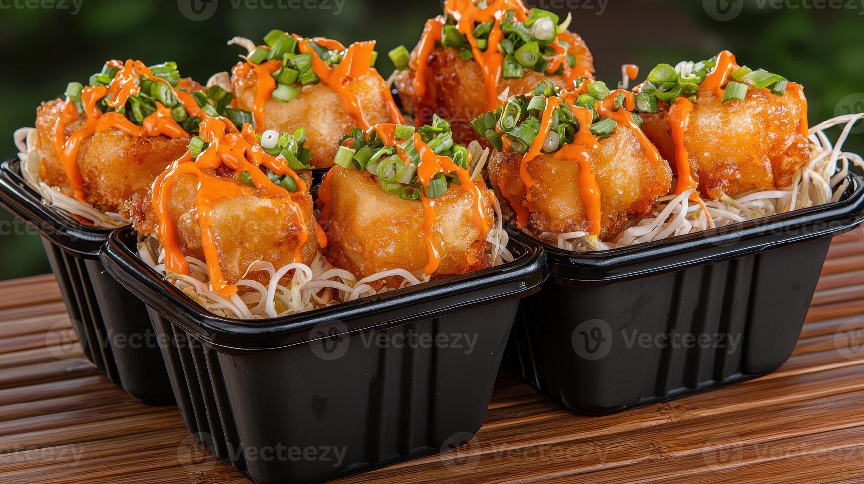 Crispy Fried Tofu Cubes with Orange Glaze and Green Onions photo