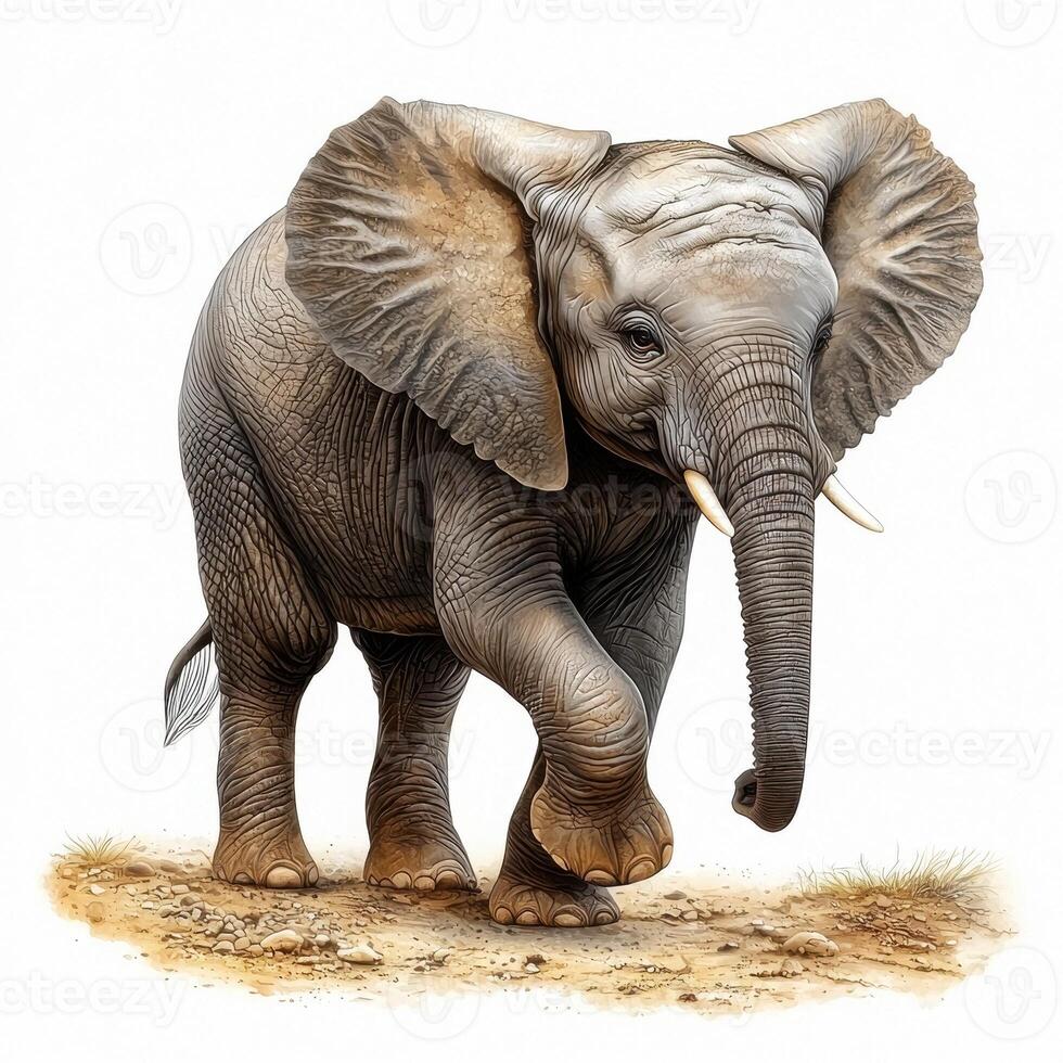 Young African Elephant Walking on Light Brown Earth photo