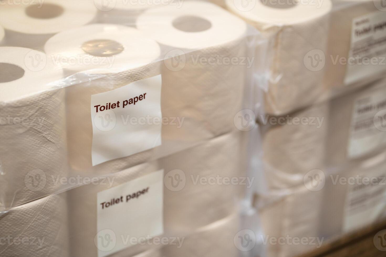 Bamboo Toilet Paper Roll. Eco Friendly, Soft and Sustainable Alternative for a Greener Future. Stack of Brown tissue paper pack. photo