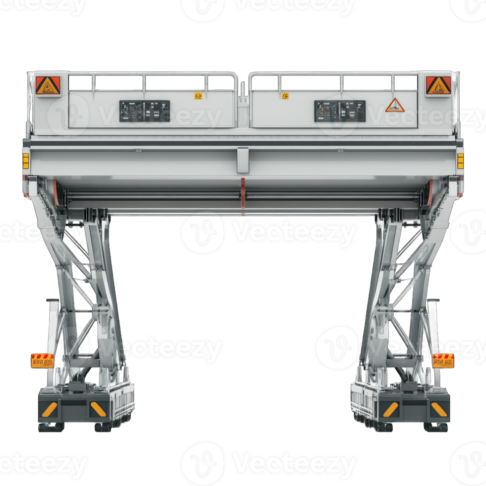 Mobile aircraft boarding bridge with hydraulic mechanism isolated on transparent background cutout png
