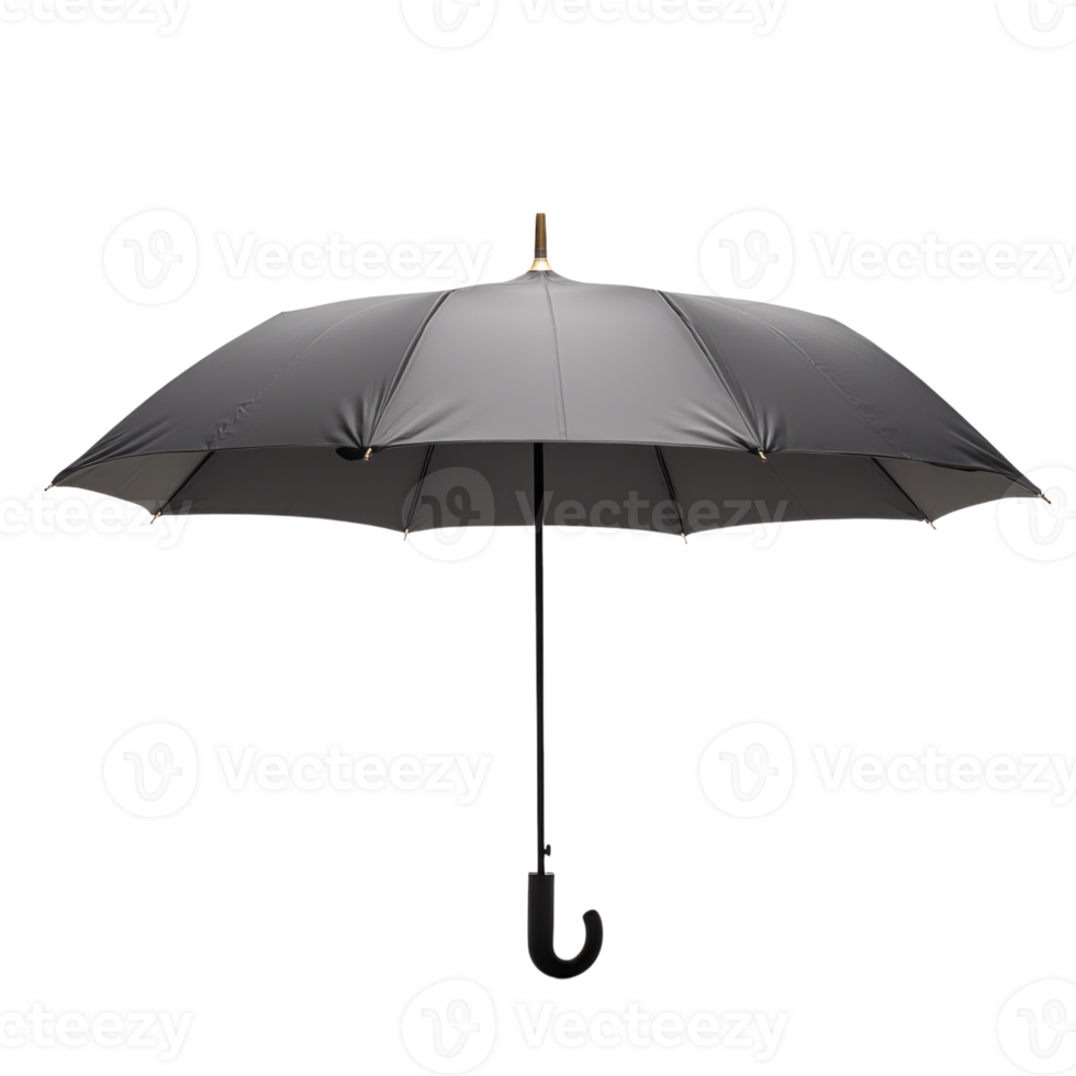 Black compact umbrella with hook handle isolated on transparent background png