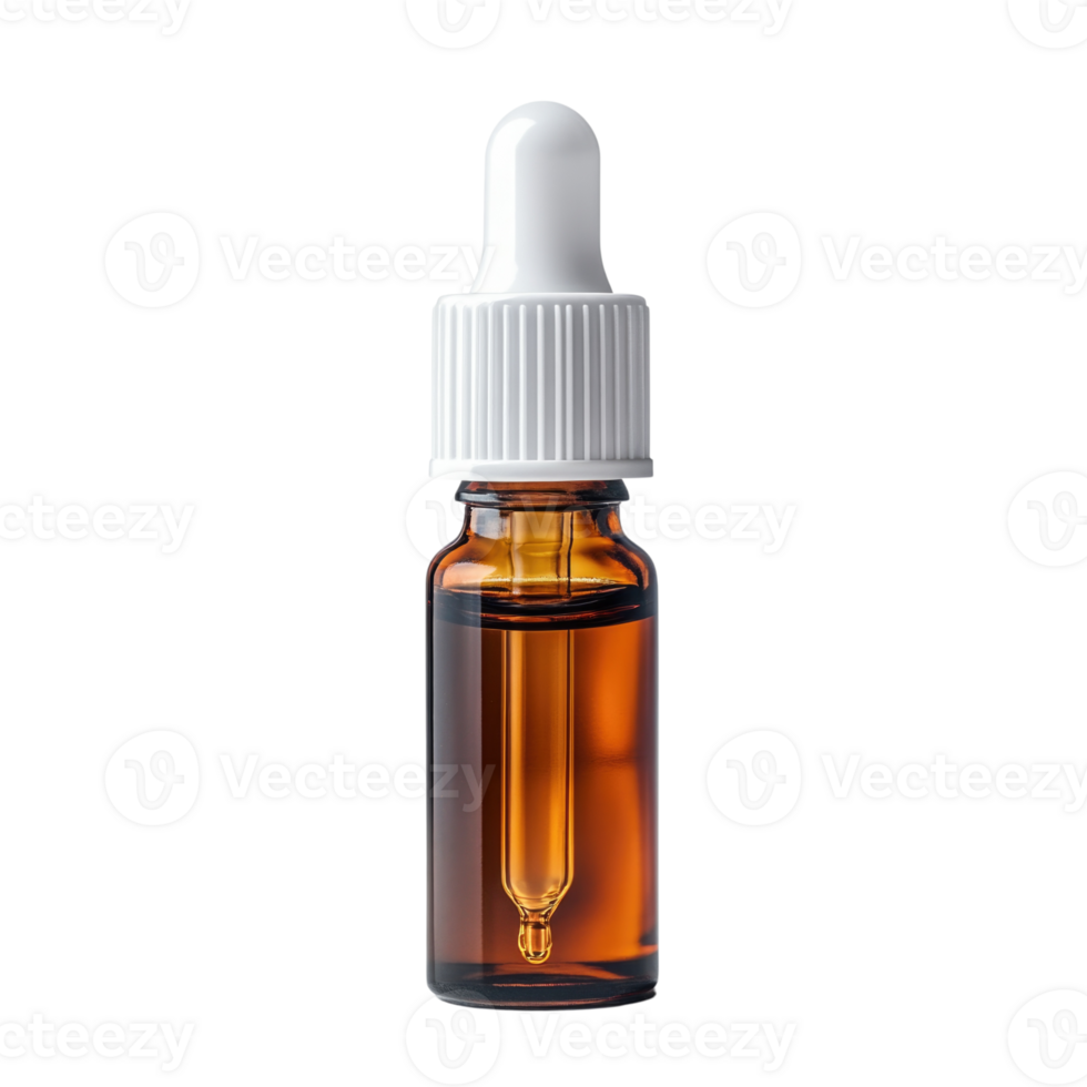 Brown glass dropper bottle with white cap isolated on transparent background png