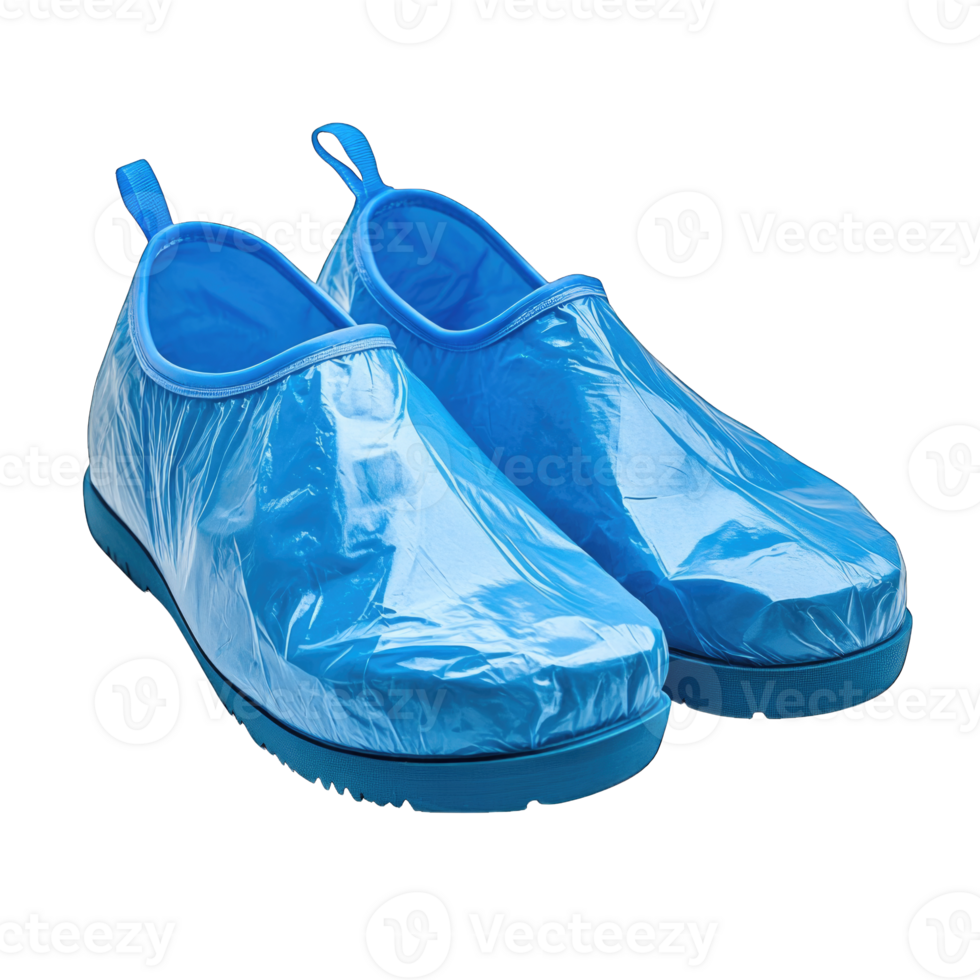 Blue waterproof shoe covers for protection against rain and mud isolated on transparent background cutout png