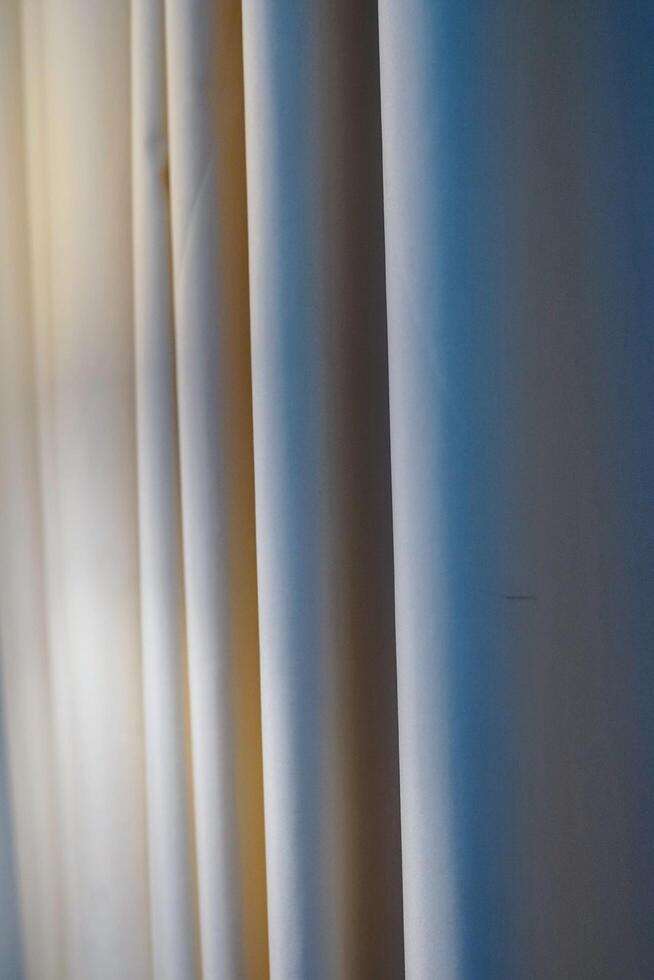 Black out curtains wrinkles dark bedroom interior sleep tight problems insomnia night day photo