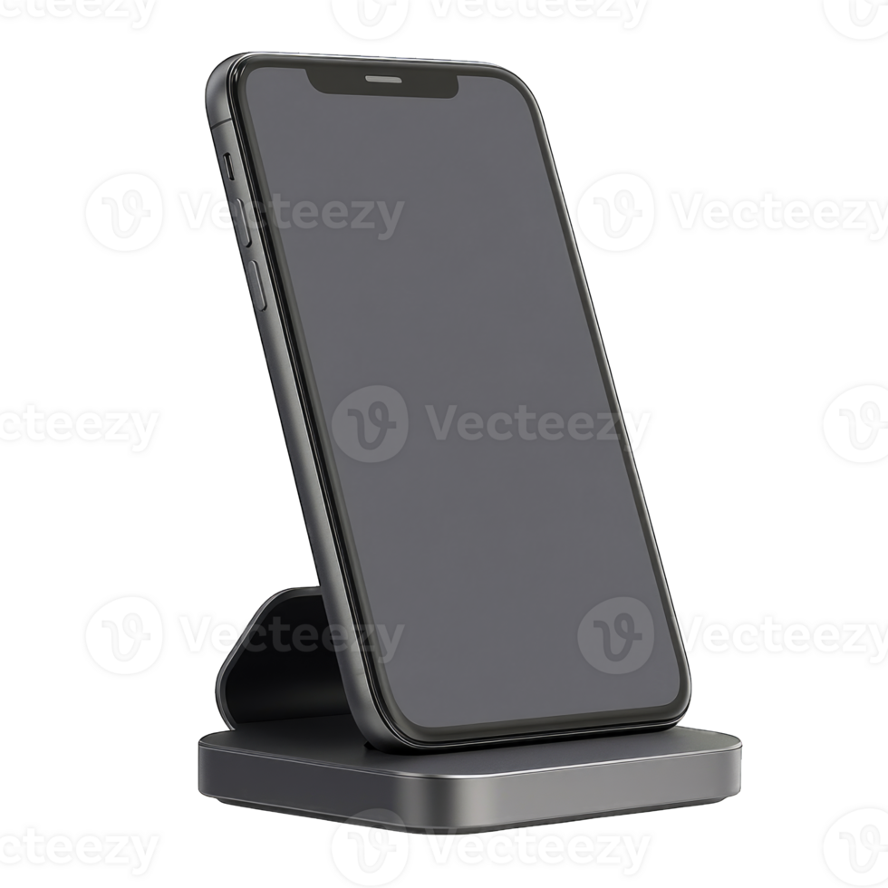 Modern smartphone charging dock on minimalist desk isolated on transparent background cutout png