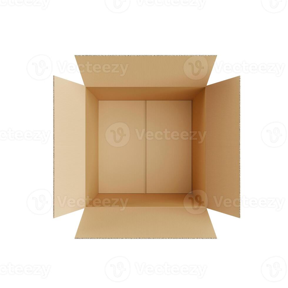 TOP view. Brown Cardboard paper box isolated on white background12 photo