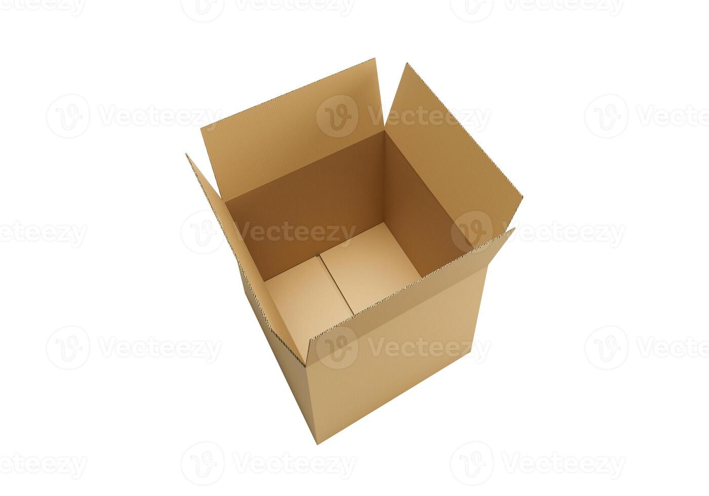 Open empty brown cardboard box on white background34 photo