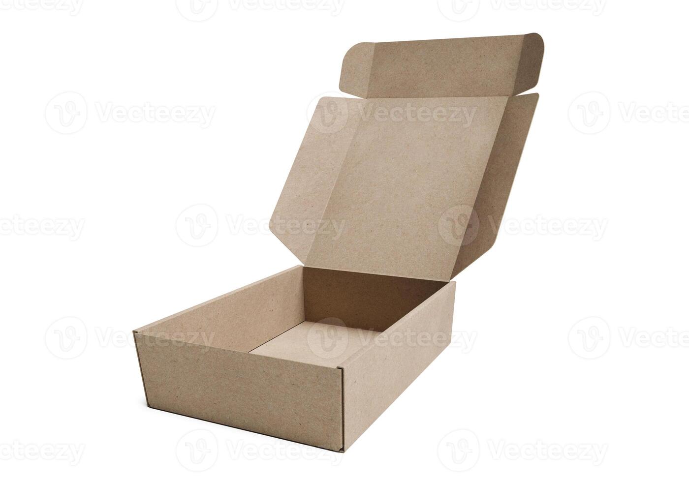 Open empty brown cardboard box on white background16 photo