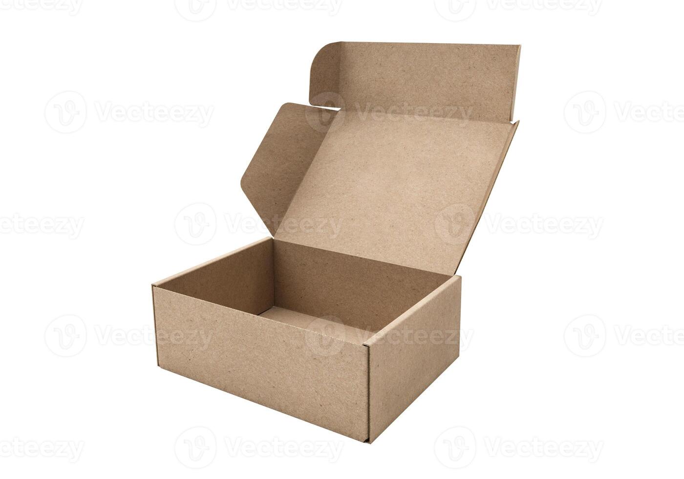 Open empty brown cardboard box on white background11 photo
