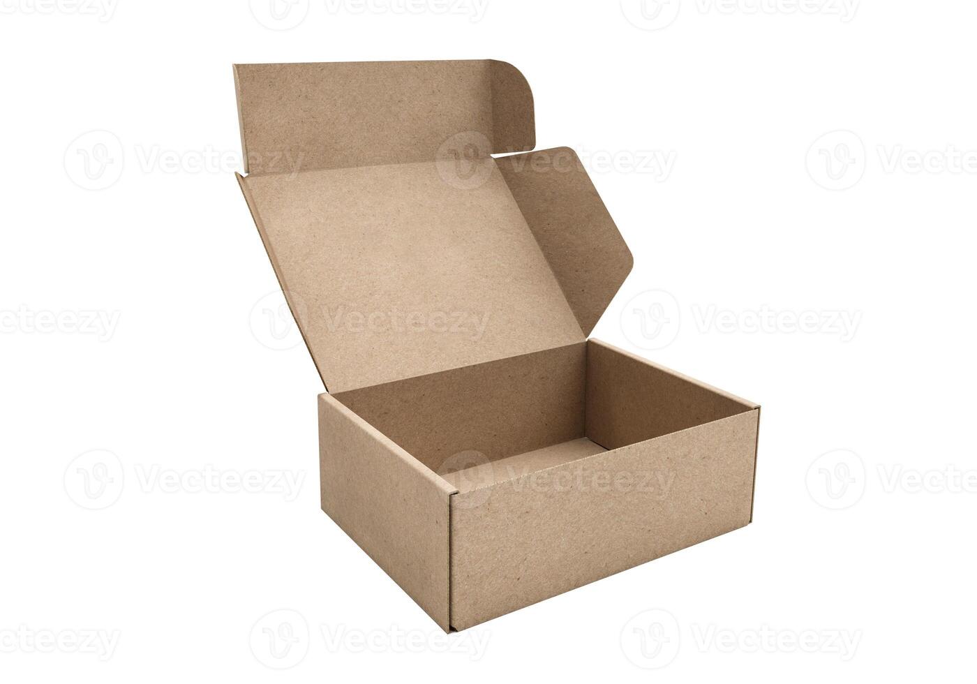 Open empty brown cardboard box on white background15 photo