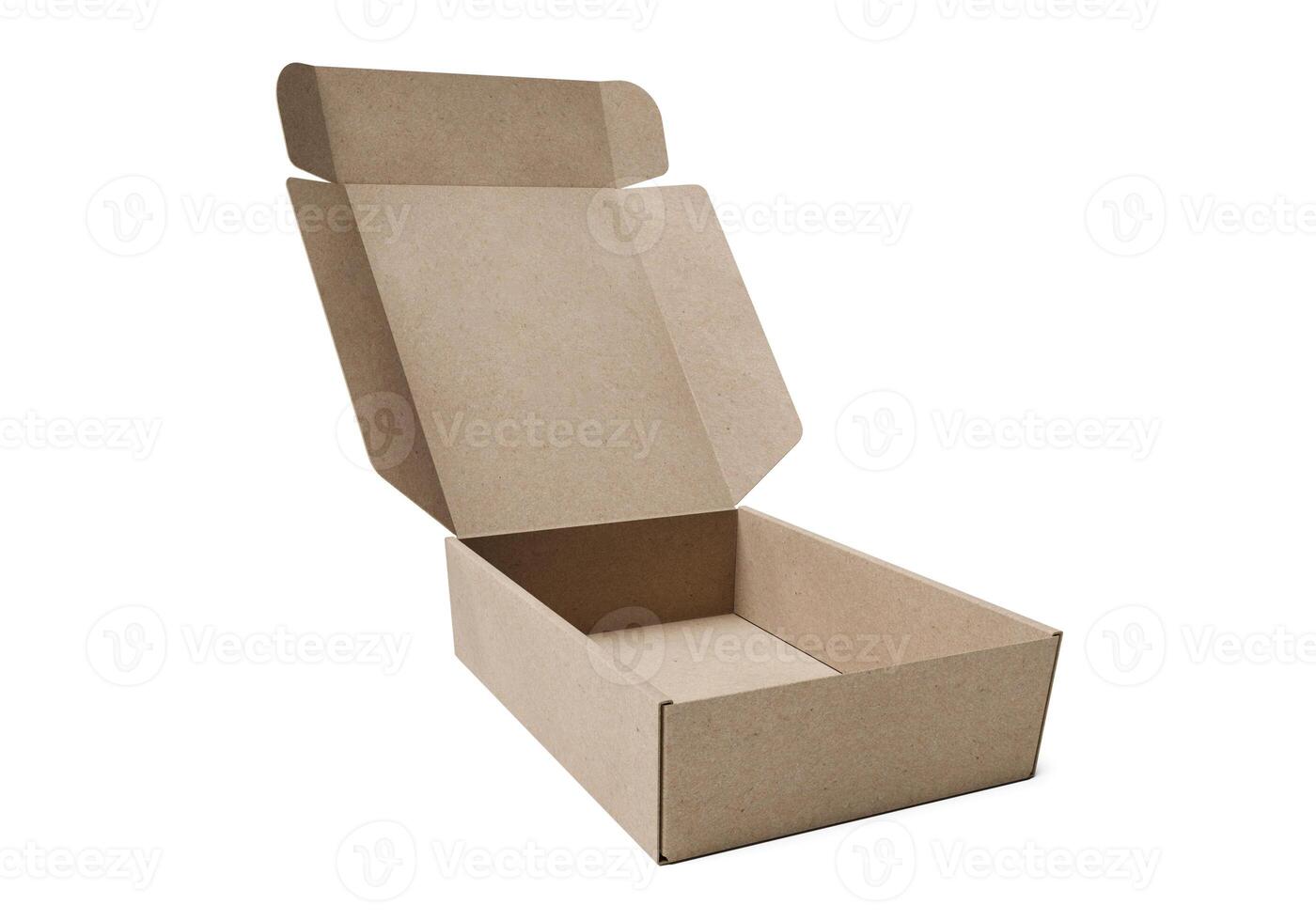 Open empty brown cardboard box on white background17 photo