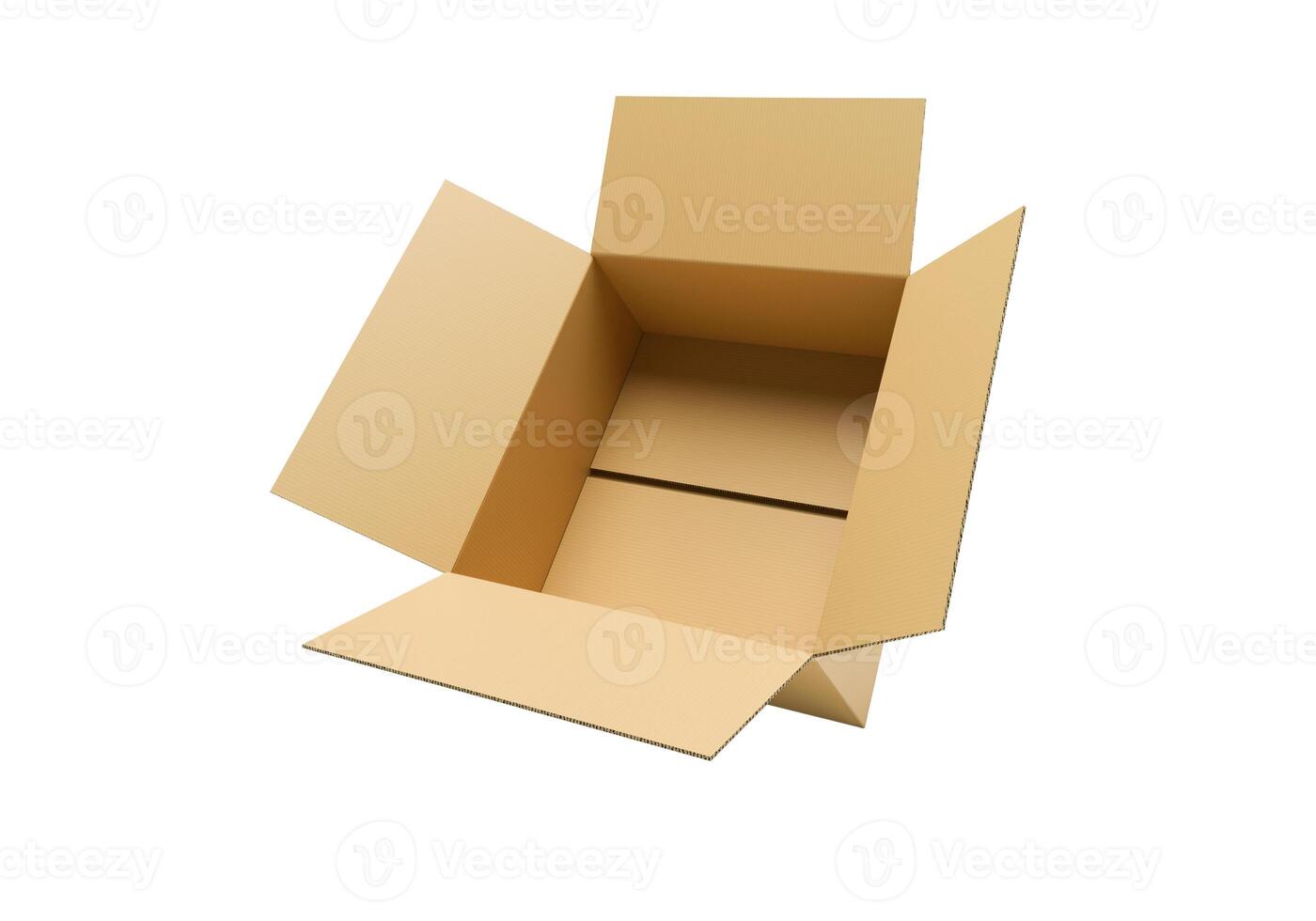 Open empty brown cardboard box on white background photo