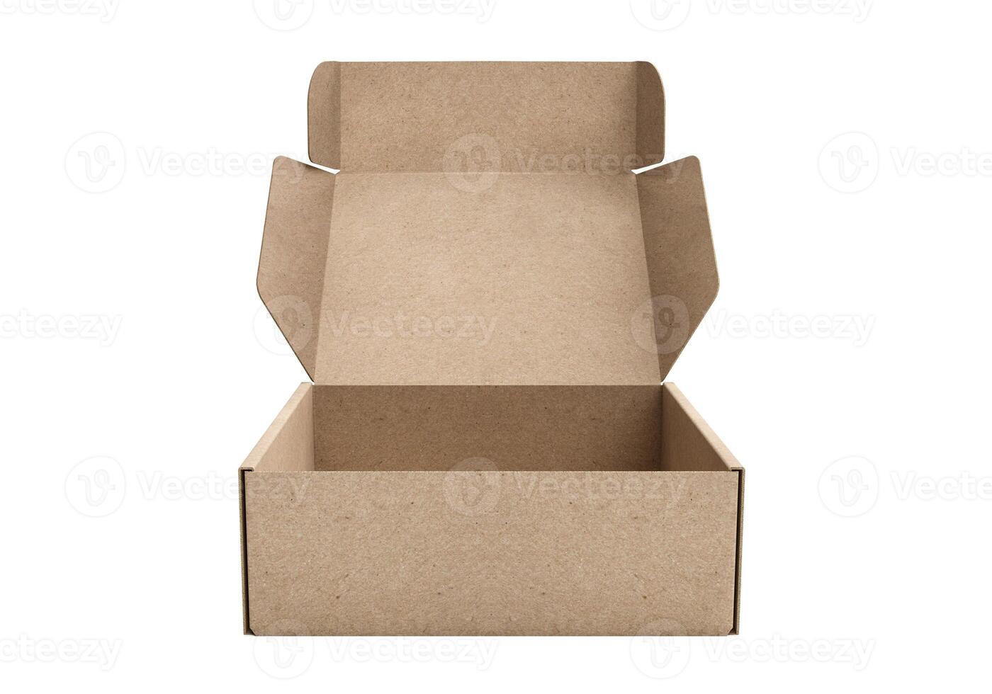 Open empty brown cardboard box on white background14 photo