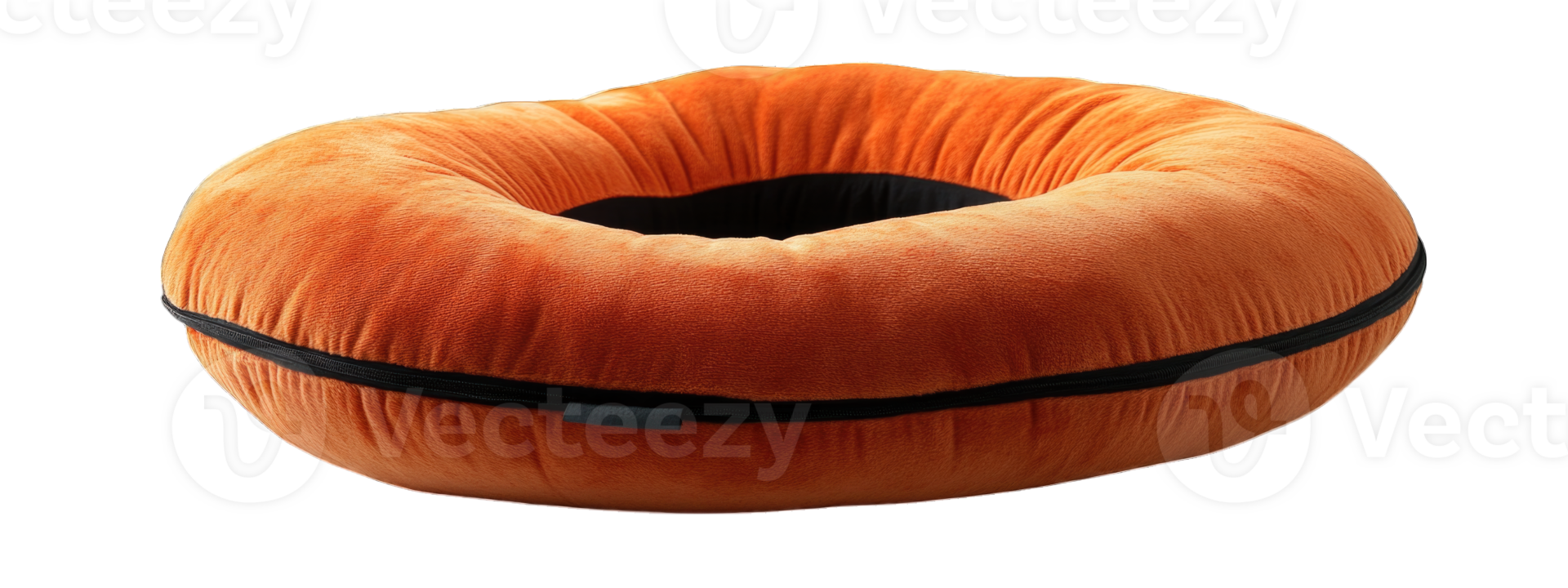 Comfortable round orange cushion with a plush texture isolated on transparent background cutout png