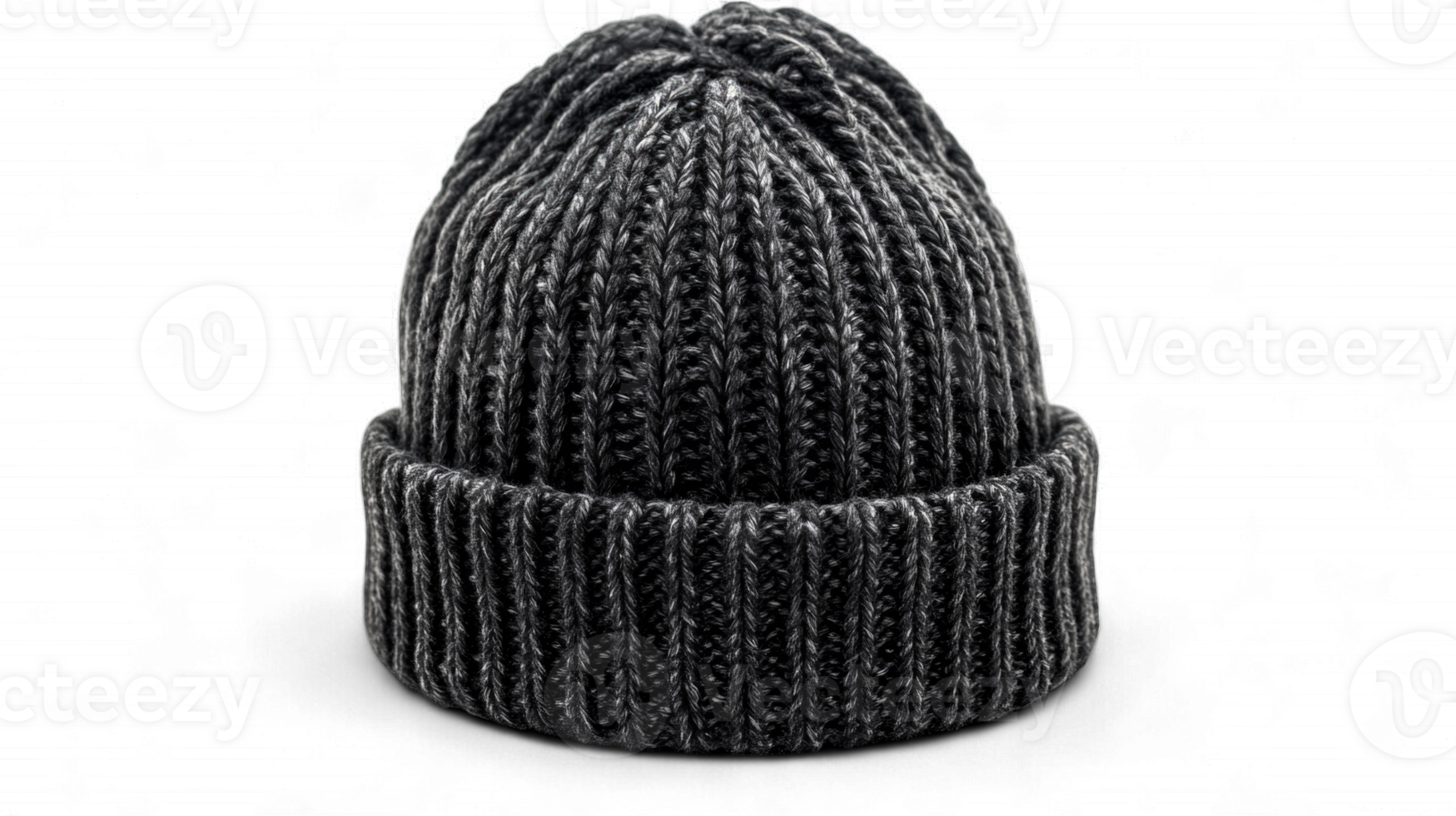 Comfortable knit beanie hat in dark gray color isolated on transparent background cutout png