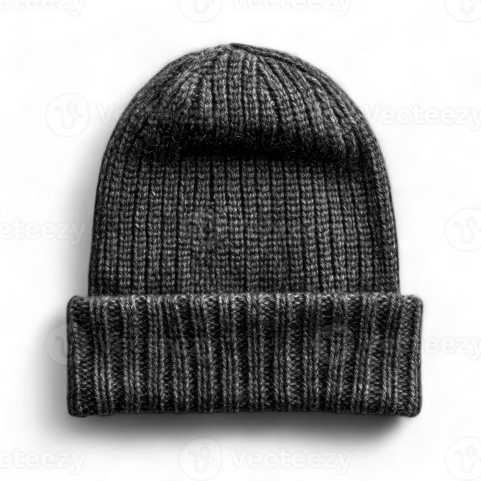 Warm gray knit beanie hat isolated on transparent background cutout png