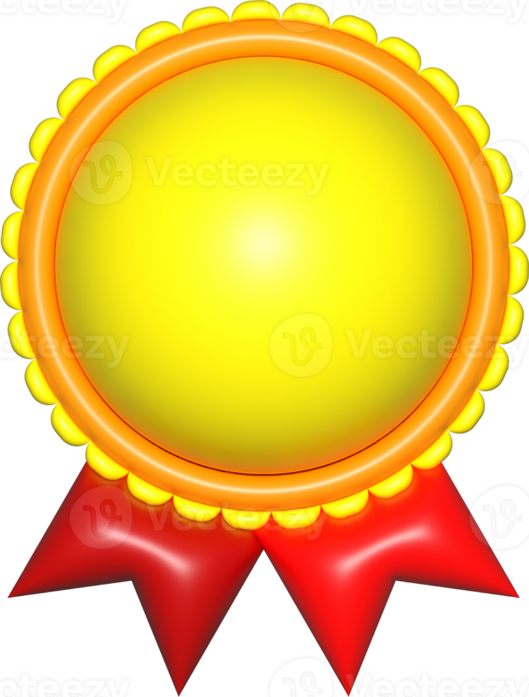 yellow gold medal 3d signs, template emblem icon, certificate element, badge symbol png