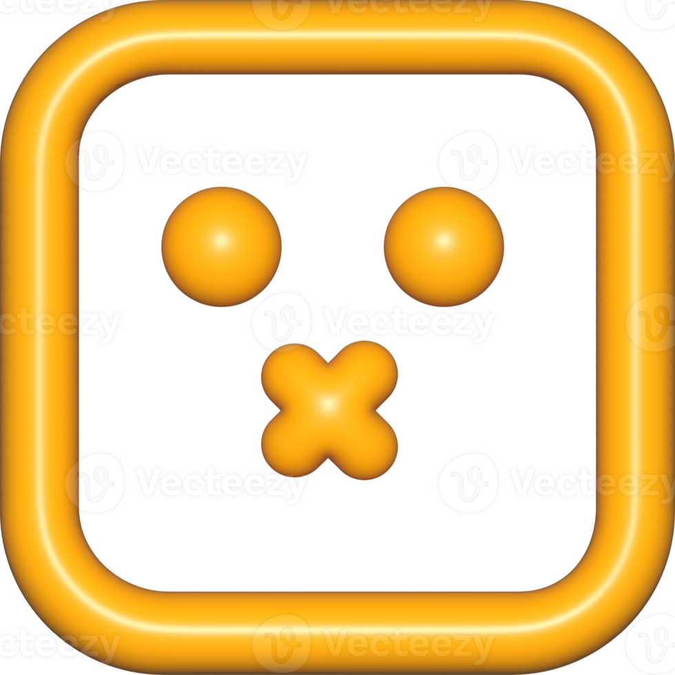 3d emoji face icon yellow cute, emoji square face outline shape png