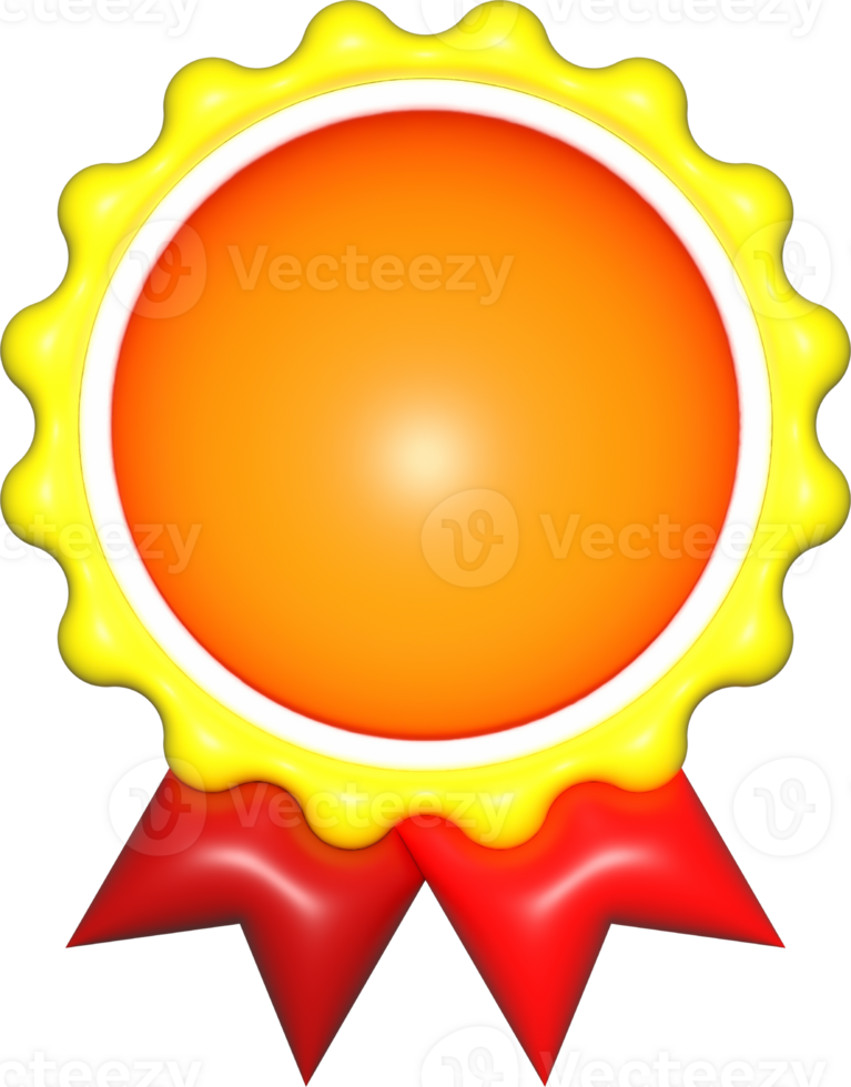 yellow orange medal 3d signs, template emblem icon, certificate element, badge symbol png