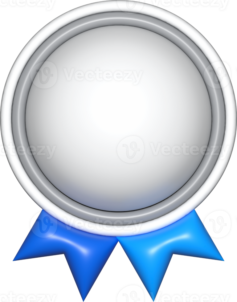 silver white medal 3d sign, template emblem icons, certificate element, badge symbols png