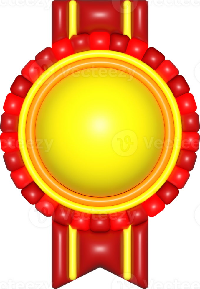 yellow red medal 3d sign, template emblem icon, certificate element, badge symbol png