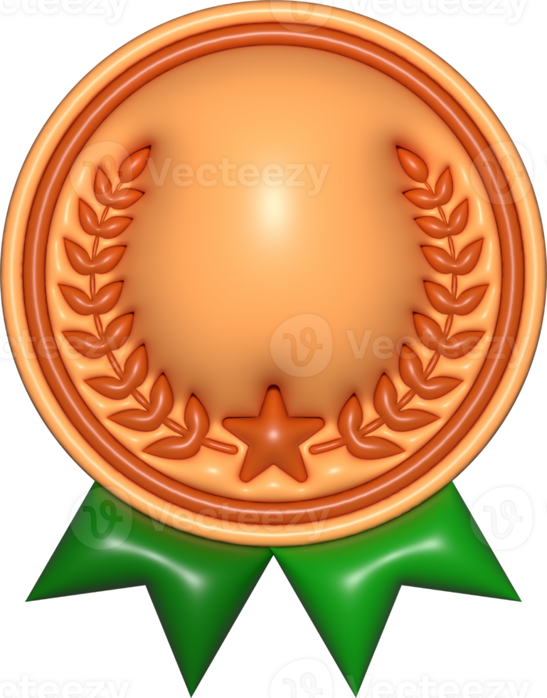 copper brown medal 3d sign, template emblem for icons, certificate element, badge symbol png
