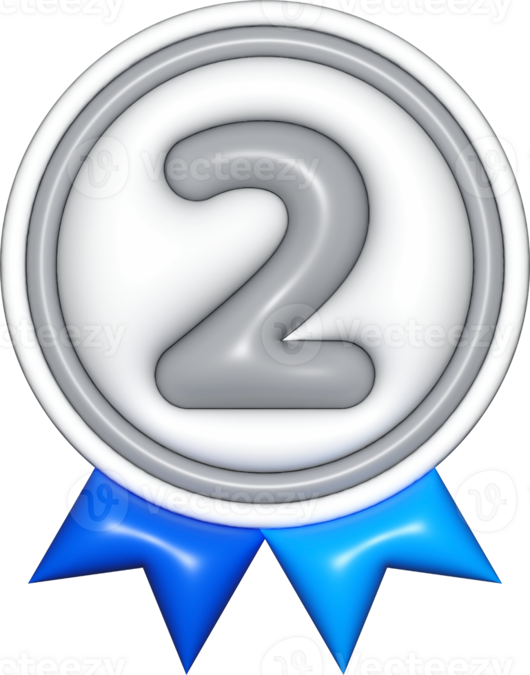 medal 3d sign, number 2 emblem bronze for icon, certificate element, badge symbol png