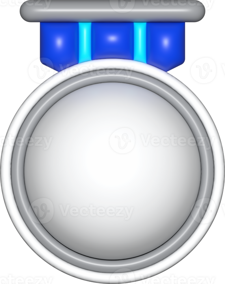 silver white medal 3d sign, template emblem icons, certificate element, badge symbol png