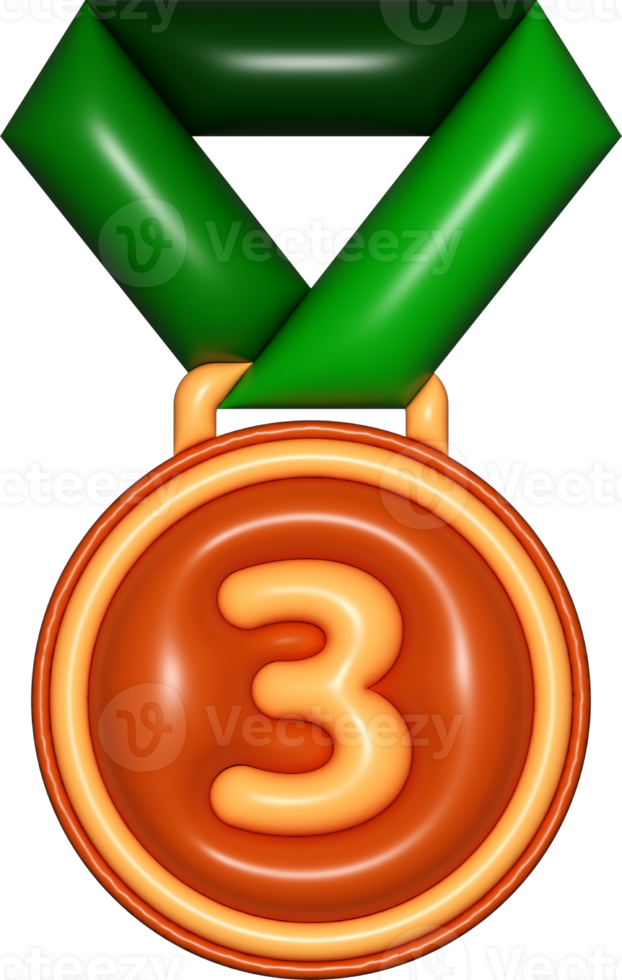 medal 3d sign, number 3 emblem copper brown for icon, certificate elements, badge symbol png