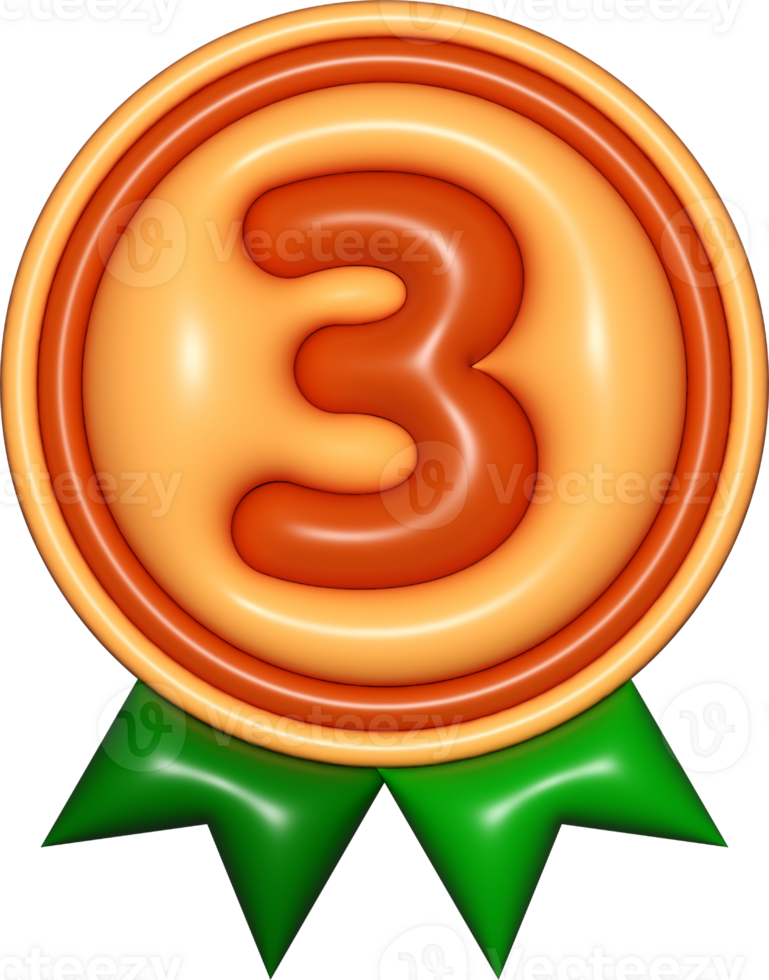 medal 3d sign, number 3 emblem copper brown icons, certificate element, badge symbols png