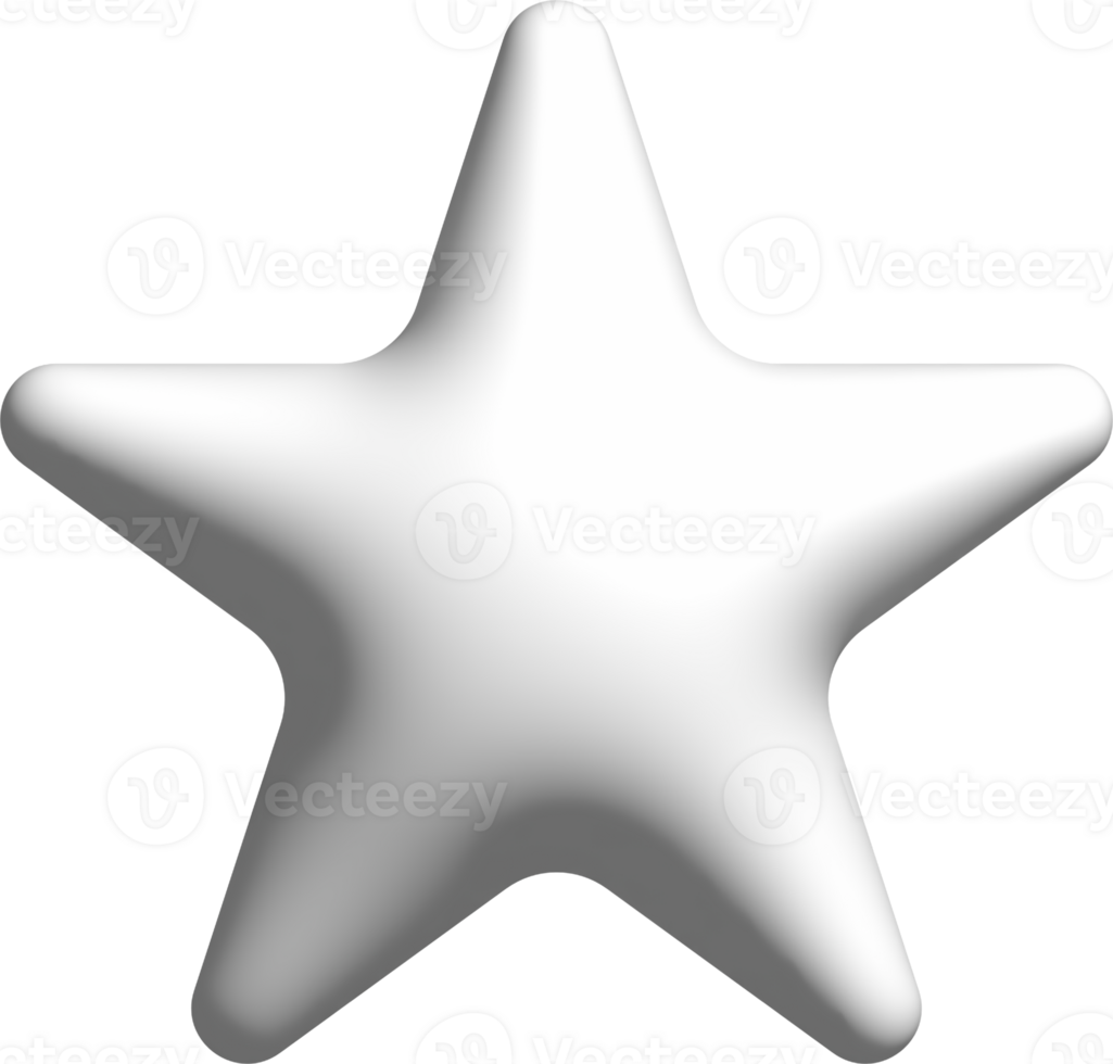 3D white star icon, star shape buttons for emoji icon png