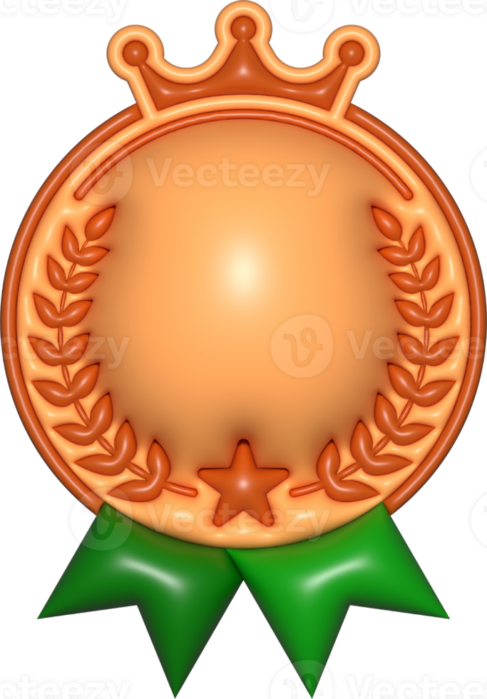 copper brown medal 3d sign, template emblem icon, certificate element, badge symbols png