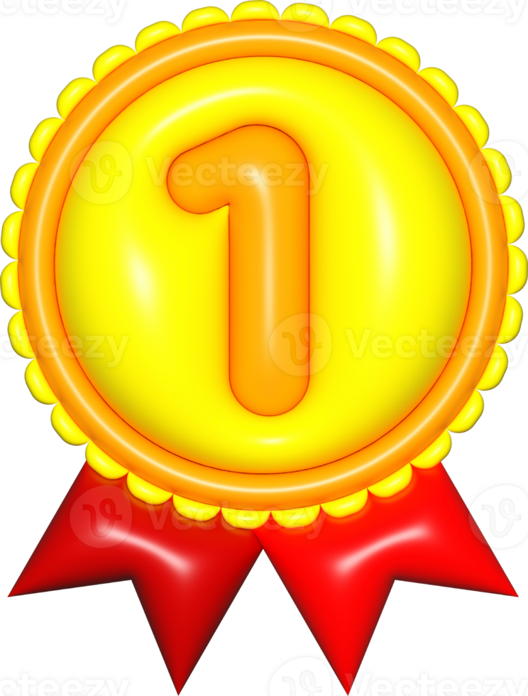 medal 3d sign, number 1 emblem yellow red for a icon, certificate element, badge symbol png