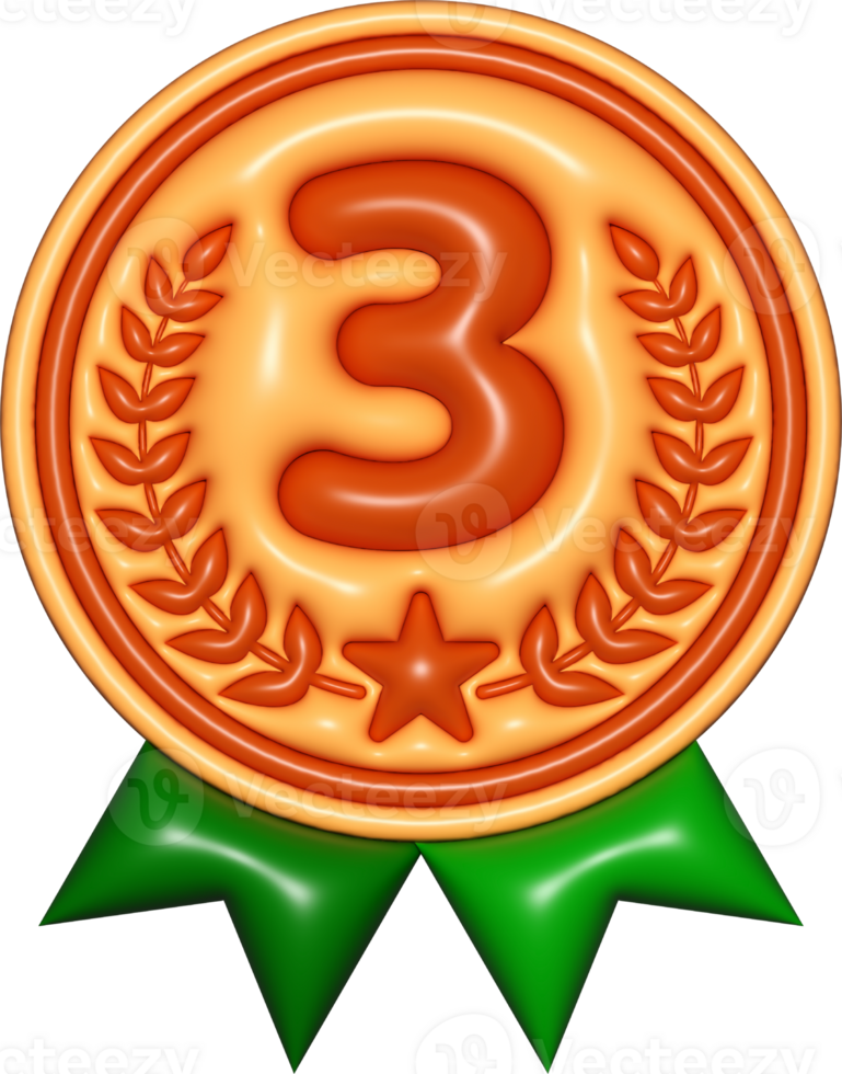medal 3d sign, number 3 emblem copper brown icons, certificate element, badge symbol png